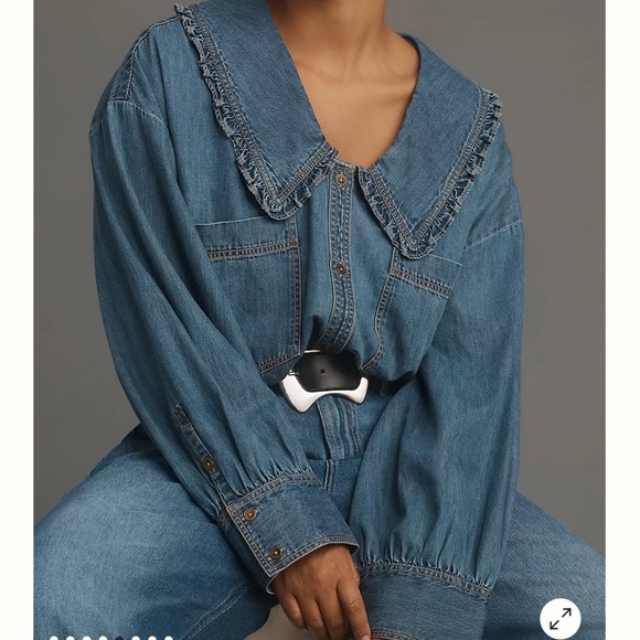 Anthropologie Tops - ANTHROPOLOGIE Pilcro Frill-Collar Denim Button Down Shirt Indigo Sz XS Oversized